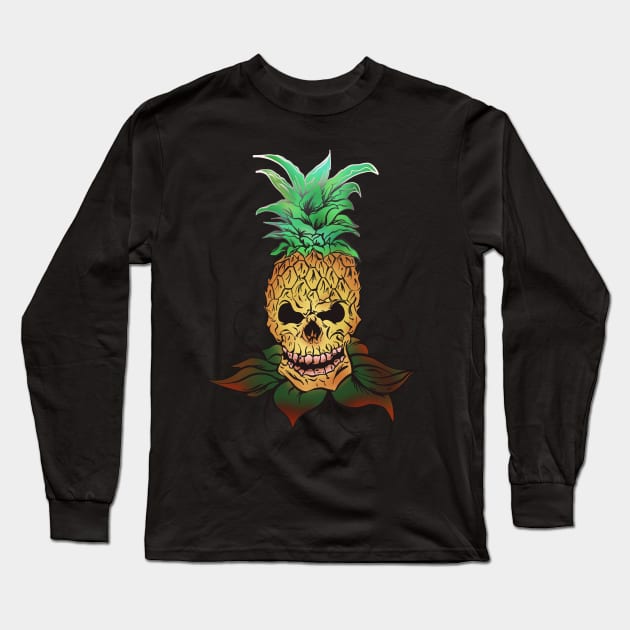 Pineapple Skull white and gray fade out Long Sleeve T-Shirt by Danispolez_illustrations